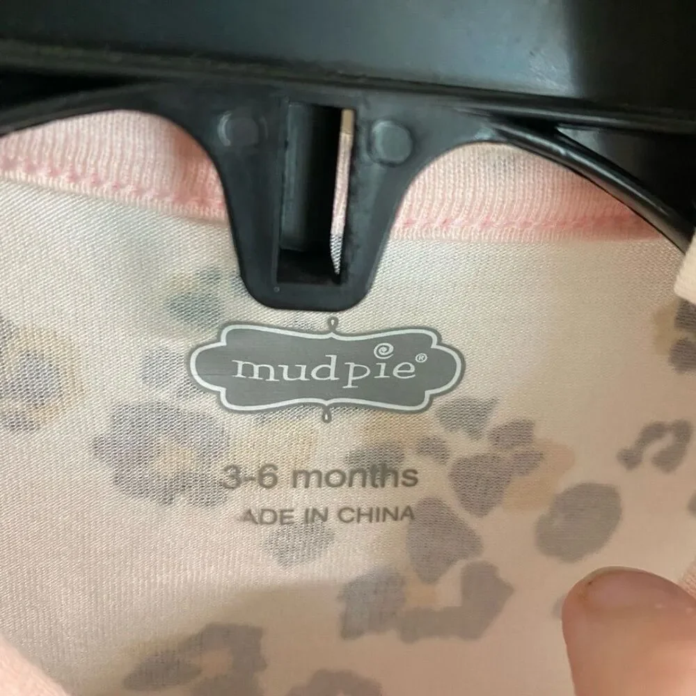 New Mud Pie Baby Girl Sleeper & Headband 3-6 mos. LEOPARD Pink Footed gift